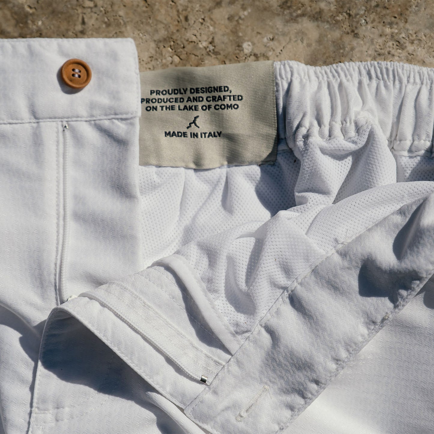 White Jacquard sartorial-style swim shorts